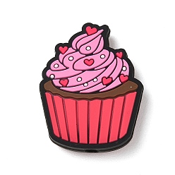 Food Valentine's Day Silicone Beads, Focal Beads, Hot Pink, Heart Cupcake, 30.5x24x8.5mm, Hole: 2mm