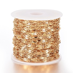 Real 18K Gold Plated Brass Dapped Chains, Cable Chains, with Spool, Soldered, Flat Oval, Real 18K Gold Plated, 5x2x0.5mm, about 32.8 Feet(10m)/roll