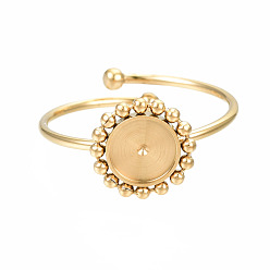 Золотой 304 кабошон кольца на палец из нержавеющей стали с открытой манжетой, плоско-круглые, золотые, размер США 8 (18.1 мм), лоток : 6 мм