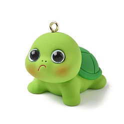 Зеленый газон Подвески из непрозрачной смолы черепахового цвета, с платиново-железными петлями, зеленый газон, 36x29x43 мм, отверстие : 2.2 мм