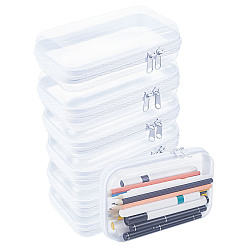 White 6Pcs Transparent PET Desktop Storage Zipper Boxes, Rectangle, White, 19x11x5cm