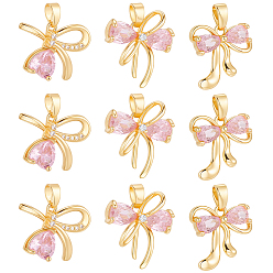 Настоящее золото 18K 12 шт. 3 кулоны из латуни с микропаве и кубическим цирконием, бантом прелести, реальный 18 k позолоченный, 14.5~18x15.5~19.5x2.5~5 мм, отверстие : 5x2.5 мм, 4 шт / стиль