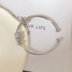 Платина Браслеты-манжеты из латуни с микропаве из прозрачных кубических цирконий для женщин, платина, внутренний диаметр: 2-3/8 дюйм (6 см)