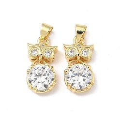 Настоящее золото 18K Латунные микро проложить кубического циркония подвески, сова, без кадмия и без свинца, долговечный, реальный 18 k позолоченный, 19x10x5 мм, отверстие : 4.5x3 мм
