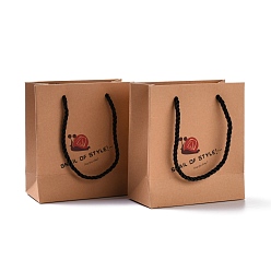 Snail Sacs en papier kraft rectangle, avec poignées, pour sacs-cadeaux et sacs à provisions, motif d'escargot, 15.5x14x7.2 cm, pli: 155x140x4 mm