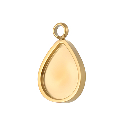 Настоящее золото 18K 304 Настройки кабошон из нержавеющей стали кулон, слеза, чашки безель с краями, ионное покрытие (ip), реальный 18 k позолоченный, 11x7 мм