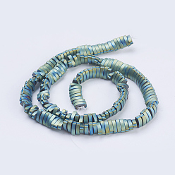 Green Plated Electroplate Non-magnetic Synthetic Hematite Beads Strands, Beads Strands, Frosted, Oval, Green Plated, 7.5x4.5x2mm, Hole: 1mm, about 200pcs/strand, 15.9 inch(40.5cm)