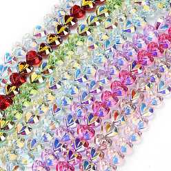 (52) Непрозрачная лаванда Гальванизируйте прозрачное стекло бисер нитей, сердце, граненые, с покрытием AB цвета, с половиным покрытием, разноцветные, 15x13x8.5 мм, отверстие : 1 мм, около 50 шт / нитка, 23.62 дюйм (60 см)