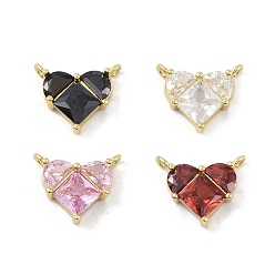 Настоящее золото 18K Стойки обшивки латунь кулон, с кубического циркония, без свинца и без кадмия, долговечный, сердце, реальный 18 k позолоченный, 10.5x12x3.5 мм, отверстие : 1.2 мм