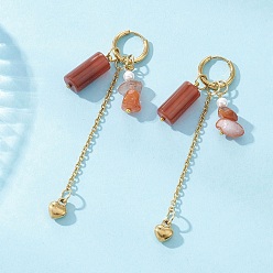 Красный Агат 304 серьги-кольца с кисточками из нержавеющей стали в форме сердца из сердолика, с жемчугом из раковины , золотые, 76 мм