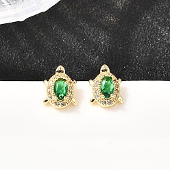 Золотой Серьги-гвоздики из латуни с микропаве из кубических цирконий черепахового цвета, со стеклом, без кадмия и без свинца, золотые, 10x8 мм