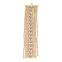 Real 18K Gold Plated Brass Micro Pave Clear Cubic Zirconia Big Pendants, Tassel Charms, Real 18K Gold Plated, 64x15x2.5mm, Hole: 1.5mm