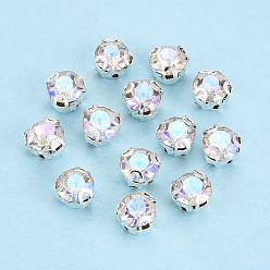 Хрусталь AB Пришить бусины монте из стразов, с настройками латуни, аксессуары для одежды, плоско-круглые, хрусталь AB, 5.1x4.1 мм, отверстие : 0.8 мм, около 1440 шт / упаковка