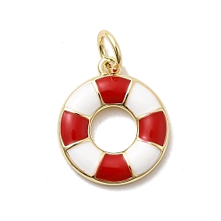 Красный Латунь эмаль подвески, кольцо для плавания, стойки покрытие, долговечный, без кадмия и без свинца, реальный 18 k позолоченный, с целью перехода в кольце, красные, 15x13x2 мм, отверстие : 3 мм