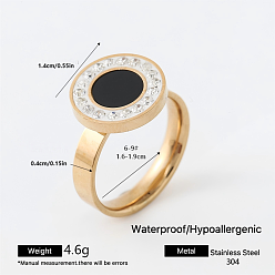 Golden 304 Stainless Steel Rhinestone Finger Rings for Couple, Round, with Enamel, Golden, 14x4mm, US Size 6(16.5mm)