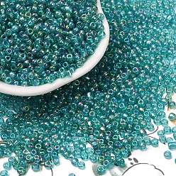Medium Spring Green 8/0 Round Glass Seed Beads, Grade A, Transparent Colours Rainbow, Medium Spring Green, 2.8~3.2mm, Hole: 1.0mm, about 15000pcs/pound