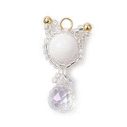 Машан Нефрит Подвески в форме кошки из натурального нефрита Машан и стеклянных бусин ручной работы, с целью перехода в кольце, 28.5x15x8 мм, отверстие : 3 мм