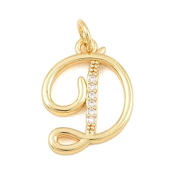 Letter D Brass Micro Pave Clear Cubic Zirconia Pendants, Letter Charms, Cadmium Free & Lead Free, Real 18K Gold Plated, Letter D, 18x13.5x2mm, Hole: 5mm