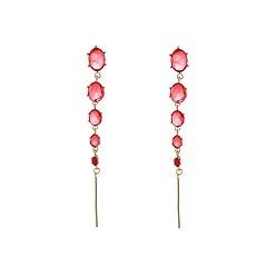 Cerise Alloy & Rhinestone Stud Dangle Earrings, Oval, Cerise, 110x10mm