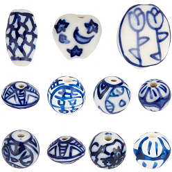 (52) Непрозрачная лаванда 40шт 11 стили фарфоровые бусины ручной работы, белый и голубой фарфор, баррель, разноцветные, 8~20.5x9.5~19 мм, отверстие : 1.5~3 мм