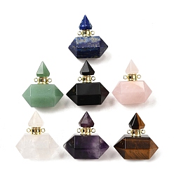 Смешанные камни Подвески для флаконов с драгоценными камнями, с 304 фурнитурой из нержавеющей стали, граненые, двойные остроконечные шармы-пули, золотые, 31~32x29~31x18 мм, отверстие : 1.9 мм