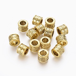 Antique Golden Tibetan Style European Beads, Column with Trinity Knot/Triquetra, Irish, Lead Free and Cadmium Free, Antique Golden, 10x8mm, Hole: 6mm