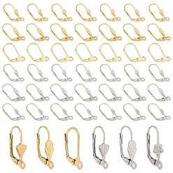 Mixed Color 48Pcs 6 Styles 304 Stainless Steel Shell Leverback Earring Findings, with Loop, Mixed Color, 19x10.5x5mm, Hole: 1.5mm, 8pcs/style