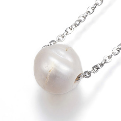 Нержавеющая Сталь Цвет 304 подвесные из нержавеющей стали ожерелья, С пресноводными жемчужными бусами и заклепками из омаров, цвет нержавеющей стали, 17.7 дюйм (45 см)