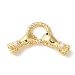 Настоящее золото 18K Стойка покрытие латунь паве черный кубический цирконий стрелки с кольцами звенья соединительные подвески, с ABS имитации жемчуга, без кадмия и без свинца, долговечный, реальный 18 k позолоченный, 17x29x5.5 мм, отверстие : 7.5 мм