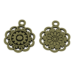 Античная Бронза Цветочные тибетском стиле сплава подвески, без кадмия, без никеля и без свинца, античная бронза, 20x2 мм, отверстие : 2 мм
