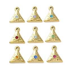 (52) Непрозрачная лаванда Ионное покрытие (ip) 304 брелоки из нержавеющей стали, со стеклом, треугольник с солнечным шармом, реальный 18 k позолоченный, разноцветные, 15x14x3.2 мм, отверстие : 1.2 мм