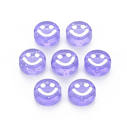 Средний Синий Шифер Прозрачные акриловые бусины, с блеском порошок, плоское круглое лицо с белой эмалью и улыбкой, средний грифельно-синий, 10x5 мм, отверстие : 2 мм, Около 1450 шт / 500 г