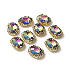 Вулкан Овал пришиваем стразами, граненый стеклянный горный хрусталь, многожильных ссылки, с оправой из латуни золотистого цвета со стразами, вулкан, 21.5x17x8 мм, отверстие : 1 мм