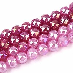 Камелия Антикоррозийные гальванические стеклянные бусины, круглые, имитация нефрита, градиент цвета, граненые, камелия, 9~10 мм, отверстие : 1.2~1.6 мм, около 41~42 шт / нитка, 14.76~15.16 дюйм (37.5~38.5 см)