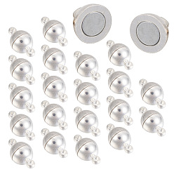 Серебро Латунные магнитные застежки с петлями, круглые, серебряные, 11.5x6 мм, отверстие : 1.6 мм