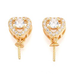 Золотой 925 подвеска в форме сердца из стерлингового серебра с микропаве из кубических цирконий, шапка из бисера, золотые, 13.5~14x7.5x6 мм, отверстия : 5x2 mm и 3x2 мм, штифты : 0.7 мм