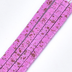 Camellia Spray Painted Non-magnetic Synthetic Hematite Multi-Strand Links, For Tile Elastic Bracelets Making, Square, Camellia, 5x5x2mm, Hole: 0.6mm, about 80pcs/strand, 15.7 inch