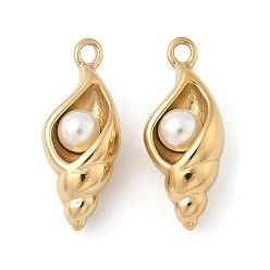 Настоящее золото 14K Абс пластмассовые подвески, раковина, с 304 фурнитурой из нержавеющей стали, реальный 14 k позолоченный, 22.5x9x7.5 мм, отверстие : 1.6 мм