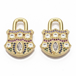 Разноцветный Латунные микро проложить кубического циркония подвески, без никеля , запирать, реальный 16 k позолоченный, красочный, 23.5x17.5x3 мм, отверстие : 4x5 мм