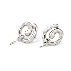 Платинированный Фурнитура для серег-гвоздиков vortex из латуни, с 925 штырями стерлингового серебра, за половину пробурено бисера, без кадмия, без никеля и без свинца, Реальная платина, 22 мм, штифт: 12x0.8 мм и 1 мм (для наполовину просверленных бусин)