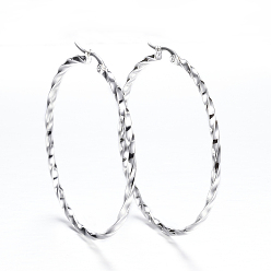 Серебро 304 серьги из нержавеющей стали, гипоаллергенные серьги, форма витого кольца, серебряные, 56x55x2.5 мм, 10 датчик, штифты : 1x0.8 мм