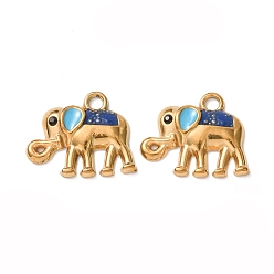 Темно-Синий 304 нержавеющей стальной эмали подвески, Слон прелести, ионное покрытие (ip), реальный 18 k позолоченный, темно-синий, 17x21x3 мм, отверстие : 2 мм