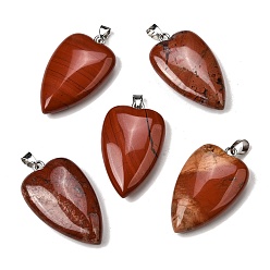 Красный Камень Природные красной яшмы подвески, подвески-сердечки с 304 защелками из нержавеющей стали, цвет нержавеющей стали, 41~43x25~26x8.5~10 мм, отверстие : 4.5x7.5 мм