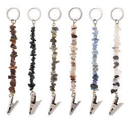 Смешанные камни 6шт. брелки из натуральных драгоценных камней, с 304 кольцами из нержавеющей стали и железными зажимами, 150 мм, 6 шт / комплект