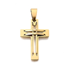 Настоящее золото 18K 201 подвески из нержавеющей стали, крест очарование, реальный 18 k позолоченный, 30.5x21x4 мм, отверстие : 4.5x8.5 мм