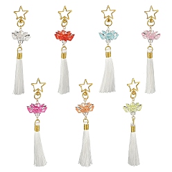 (52) Непрозрачная лаванда Подвесные украшения из акрила и сплава в виде лотоса, с полиэстеровой кисточкой и поворотными застежками, золотые, разноцветные, 150 мм