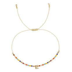 Letter E Браслеты с подвесками из латуни в богемном стиле, Браслеты из бисера и стеклянных бусин для женщин, буквы, золотые, Письмо E, 11.02 дюйм (28 см)