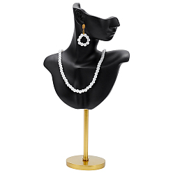 Черный Подставки для ювелирных изделий, серьги, боковая часть тела из смолы, в форме бюста, с металлическим основанием, для серег и ожерелий, золотые, чёрные, 7.75x17.5x32.5 см