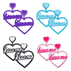 (52) Непрозрачная лаванда 4 пары 4 цвета акриловые серьги-гвоздики в форме сердца со словами «поцелуй меня», разноцветные, 55 мм, 1 пара / цвет