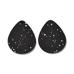 Black Airspay Painted Acrylic Pendants, Drop, Black, 39.5x31.5x2mm, Hole: 1.6mm